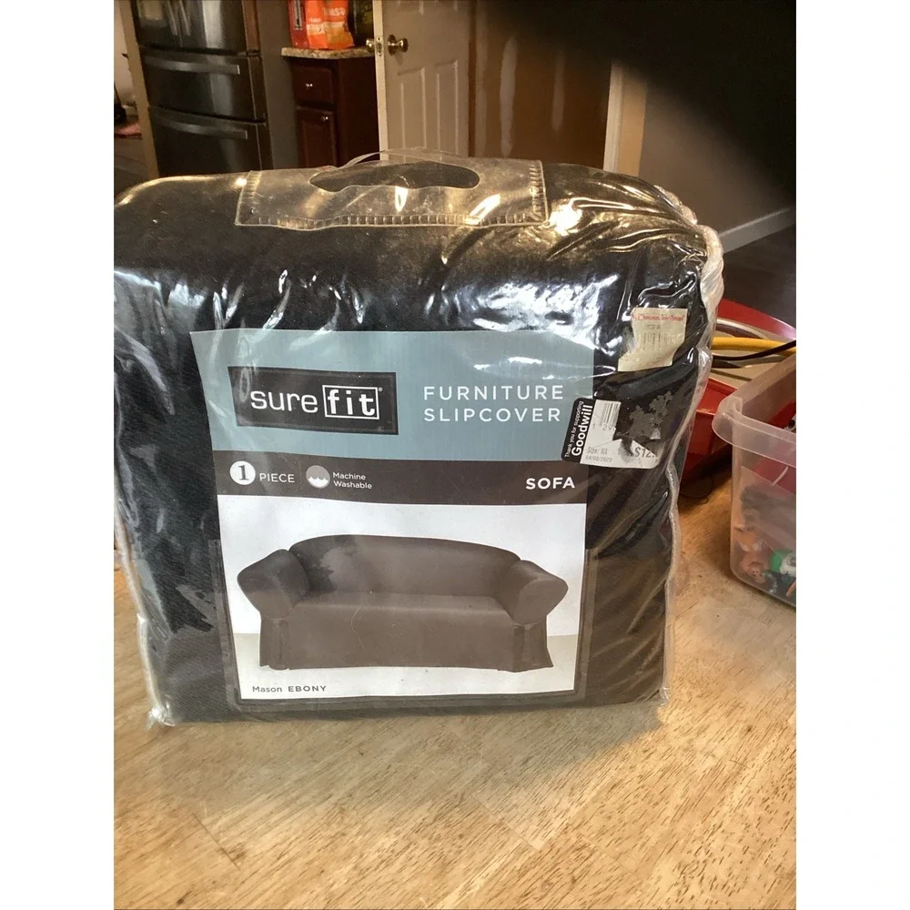 Sure Fit Mason Sofa Slipcover One Piece Ebony Black Polyester 74-96in NIP